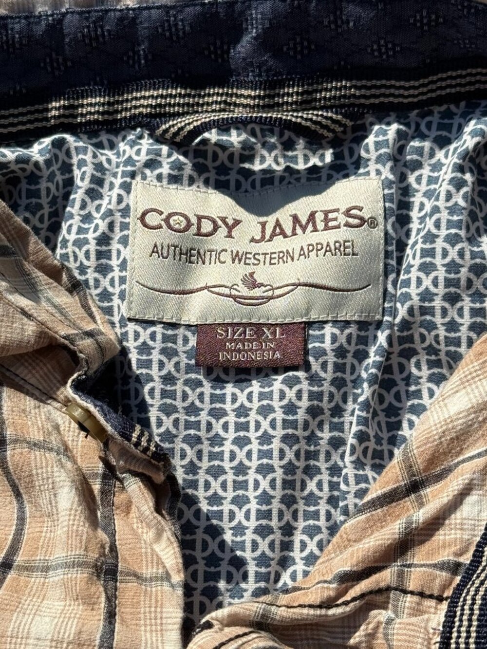 Cody James Mens XL Tan Plaid Western Shirt Cowboy Ranchcore Stretch Button 4222